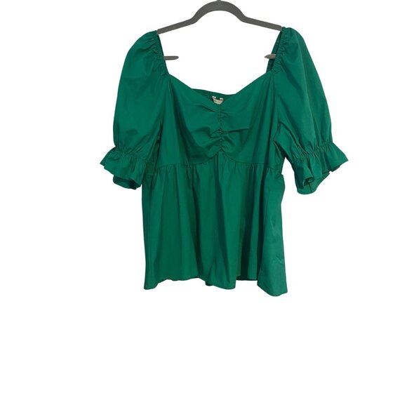 Cato’s Green Smocked Babydoll Top Ruffle Sleeves Square Neckline Womens XL Boho - Picture 1 of 11